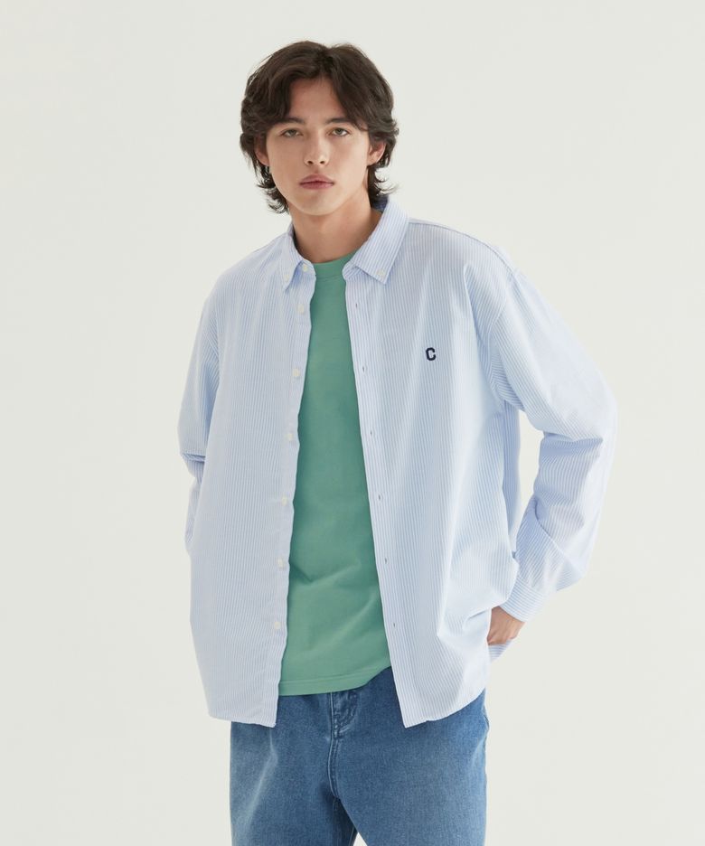 쿨맥스® C 로고 옥스포드 스트라이프 셔츠 블루