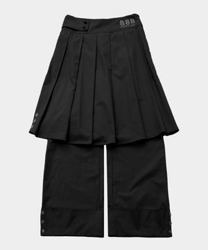 888 플리츠 미디 스커트 레이어드 스냅 롤업 와이드 투피스 세트 [블랙]