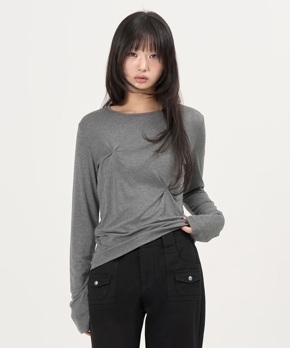 페플리(PEPLEE) Cross Pinch Tencel Long Sleeve (Grey)
