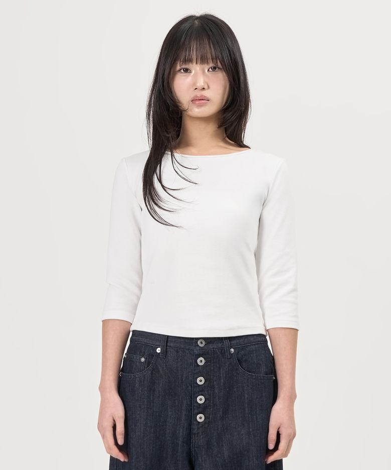 Boat Neck 3/4 Sleeve Tee (White)