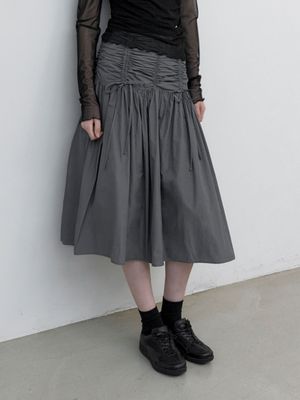 MICRO CHECK SHIRRING MIDI SKIRT (SK-5079)