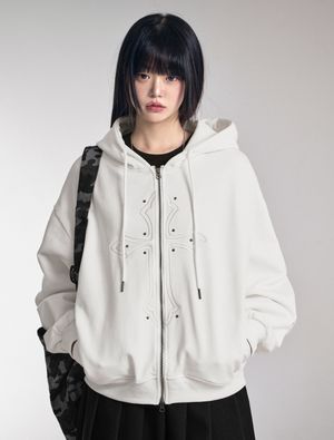 크로스 스터드 긴팔 후드집업 아이보리