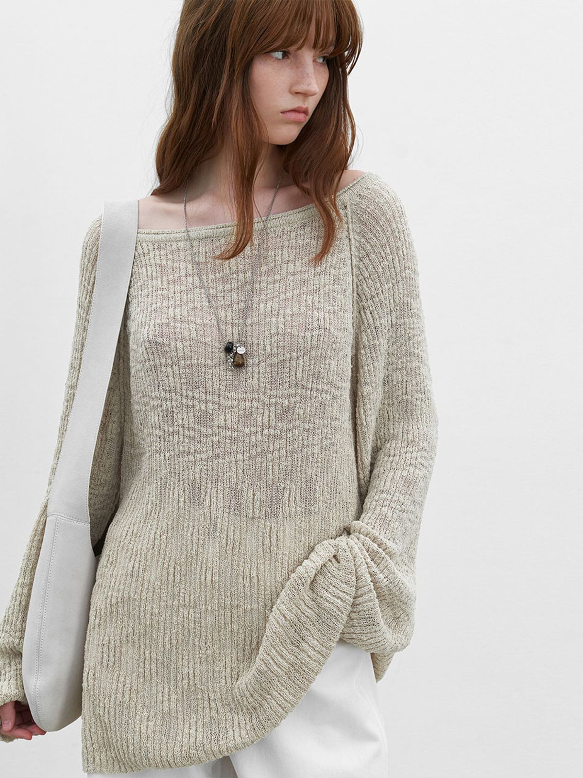 아틀리에 나인(ATELIER NAIN) SLUB YARN BOLD RIBBED ONE OFF SHOULDER KNIT (T-7187)