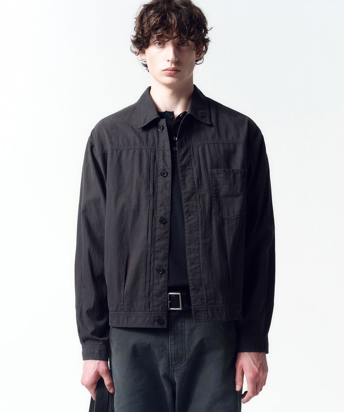 인사일런스(INSILENCE) 가먼트다이드 텐셀 진 자켓 WASHED BLACK