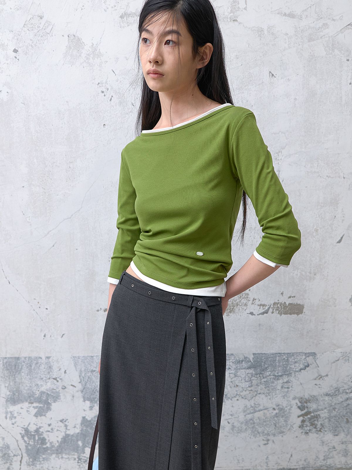 아틀리에 나인(ATELIER NAIN) SOFT SLIMFIT BOAT NECK TEE (T-7171)