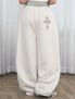 크로스 자수 밴딩 핀턱 와이드 롱팬츠 아이보리