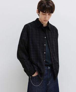 데미지드 시어 체크 셔츠 BLACK