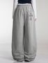 크로스 자수 밴딩 핀턱 와이드 롱팬츠 그레이