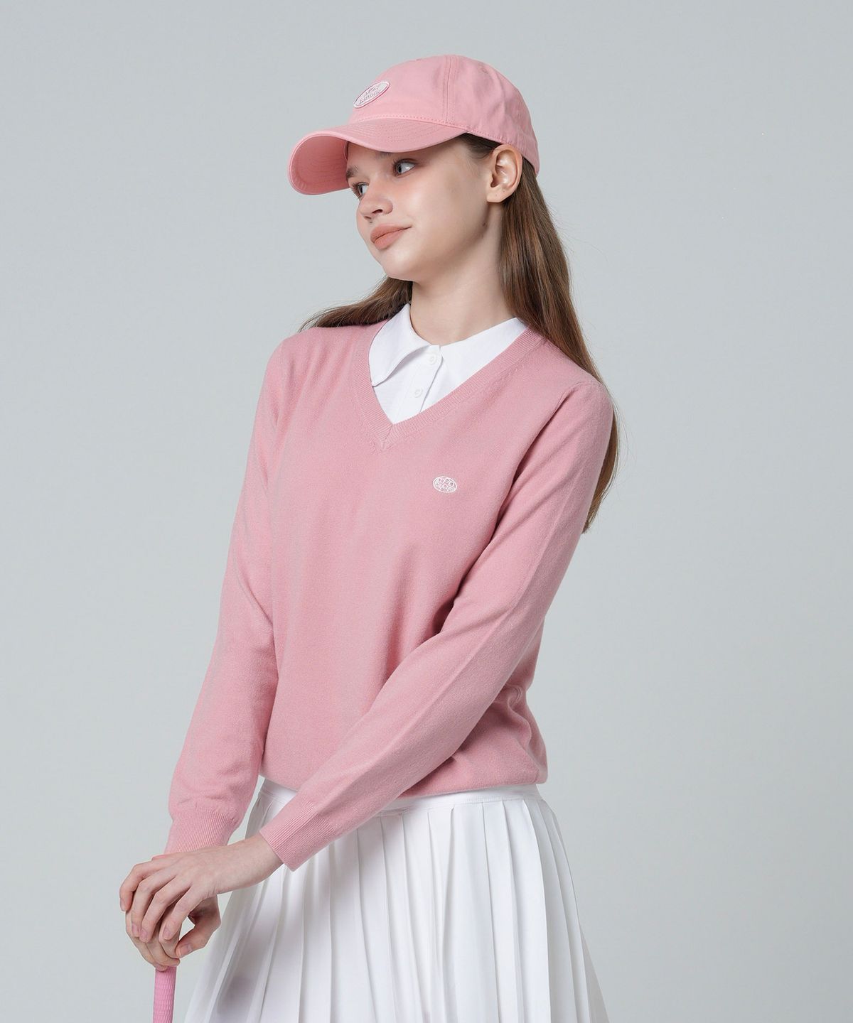 몽버디 골프(MONBIRDIE GOLF) 마크 기본 브이넥 니트 PINK