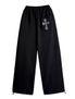 크로스 자수 밴딩 핀턱 와이드 롱팬츠 블랙