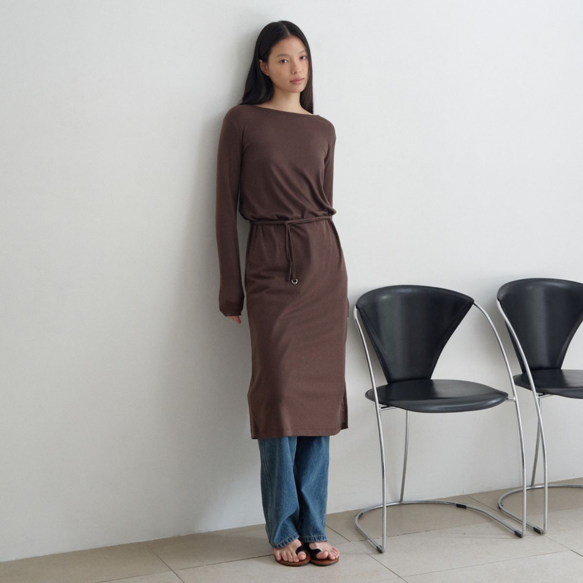 노우드(NOEUD) Side cut dress (Brown)