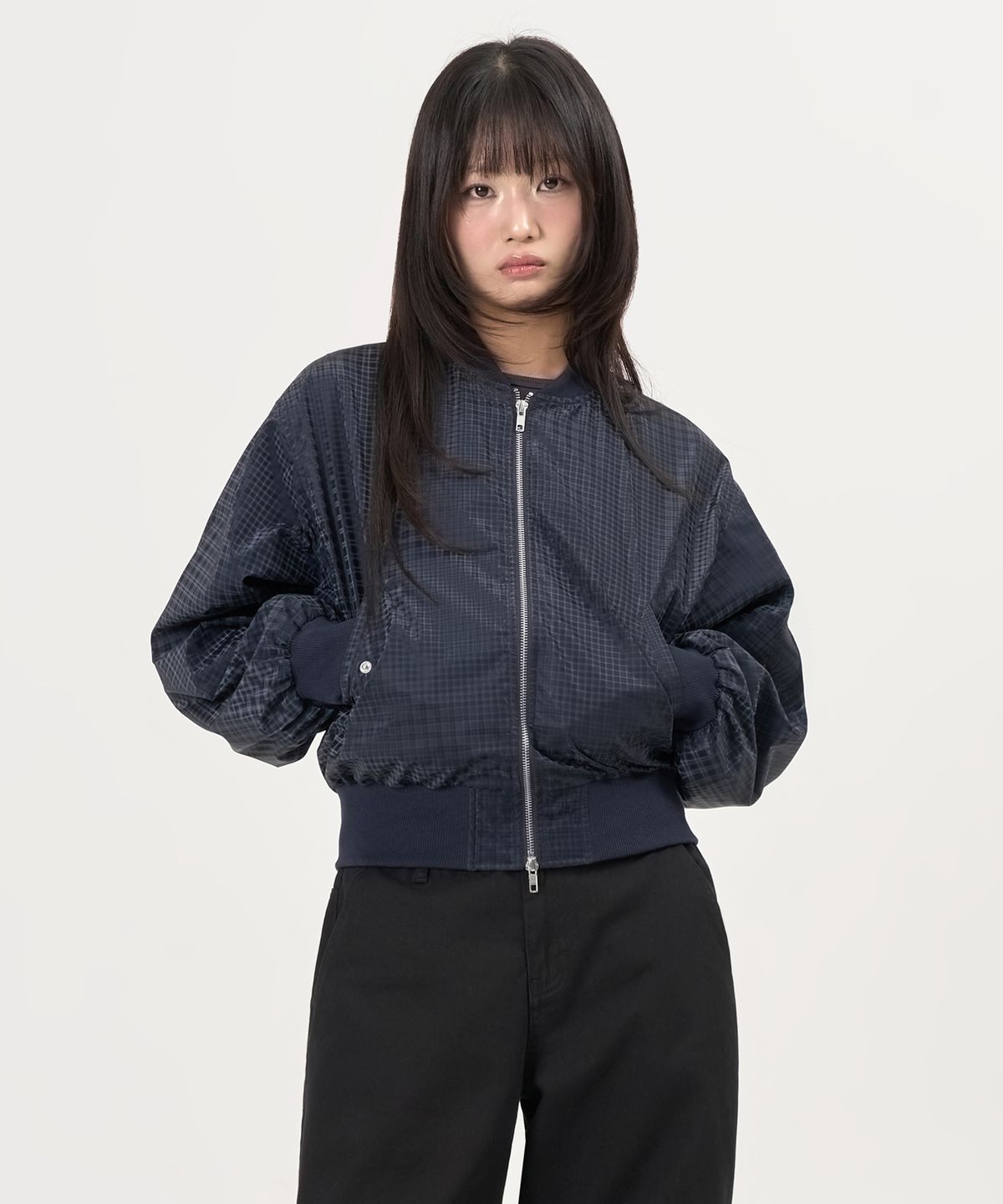 페플리(PEPLEE) Check MA-1 Jacket (Navy)
