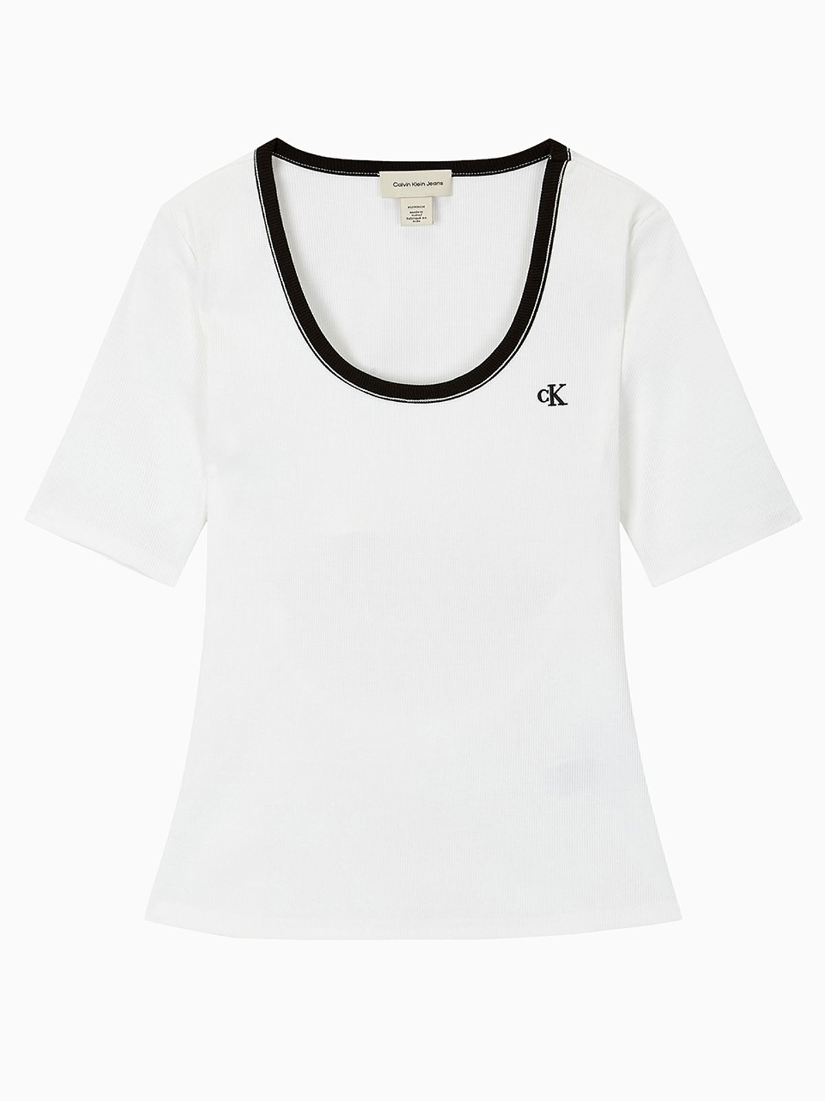캘빈클라인 진(CALVIN KLEIN JEANS) 여성 베이비립 스쿱 컷아웃 탑 반팔 티셔츠  47F247G YAF