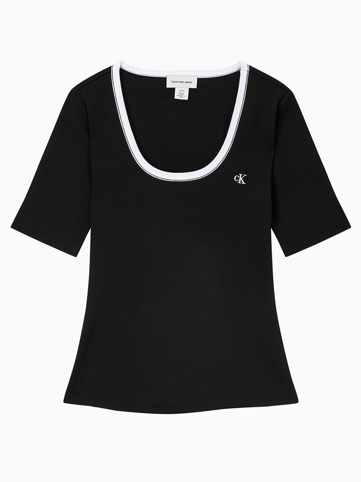 캘빈클라인 진(CALVIN KLEIN JEANS) 여성 베이비립 스쿱 컷아웃 탑 반팔 티셔츠 47F247G UB1