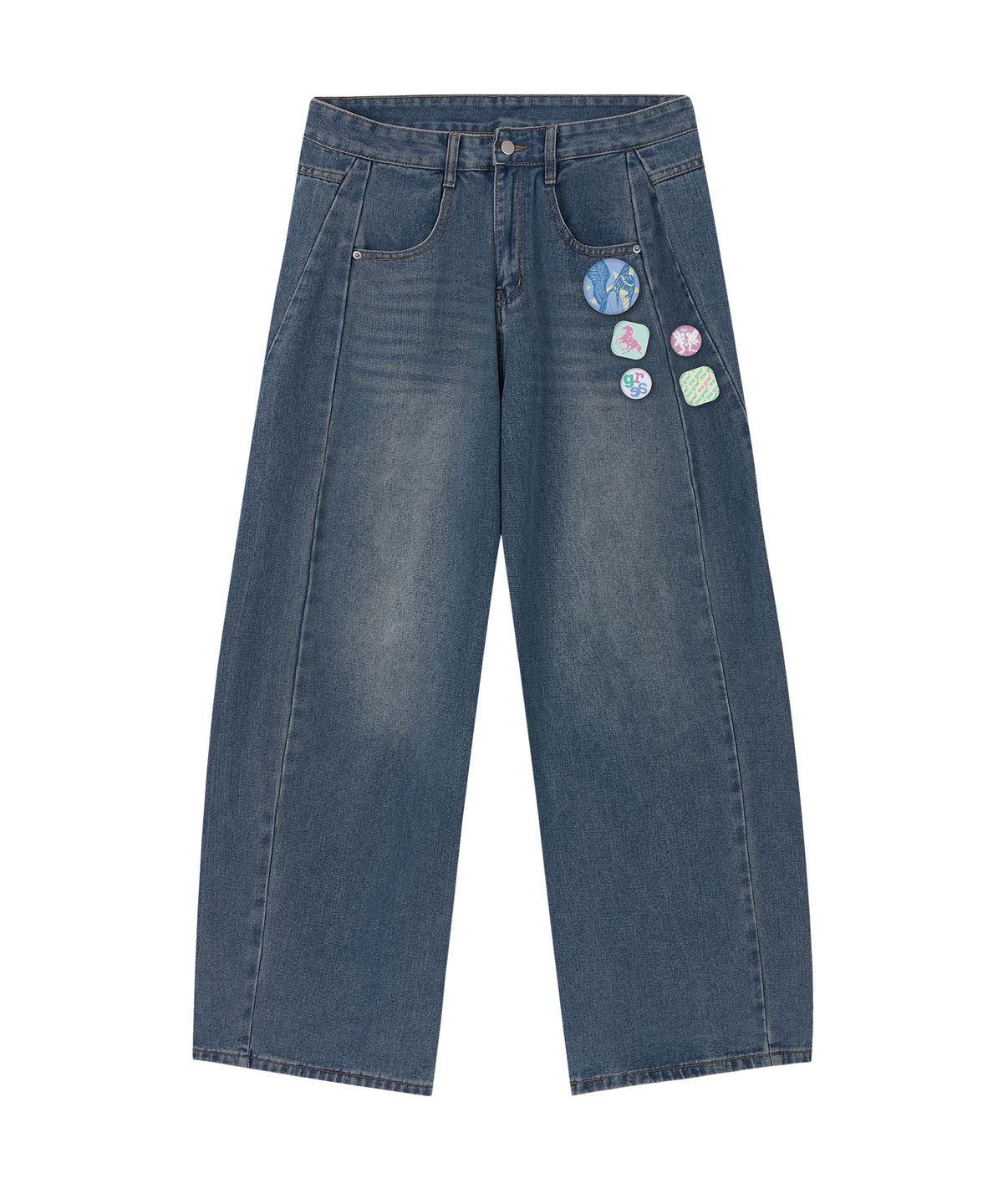 그레이버(GRAVER) [UNISEX]STAR + BADGE 와이드 커브드 진_Dark Blue