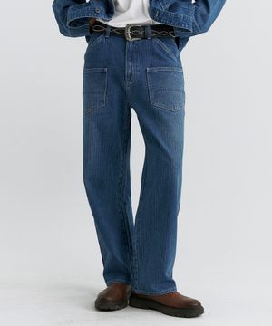 파번 7564 헤링본 와이드핏 미디움인디고 데님팬츠