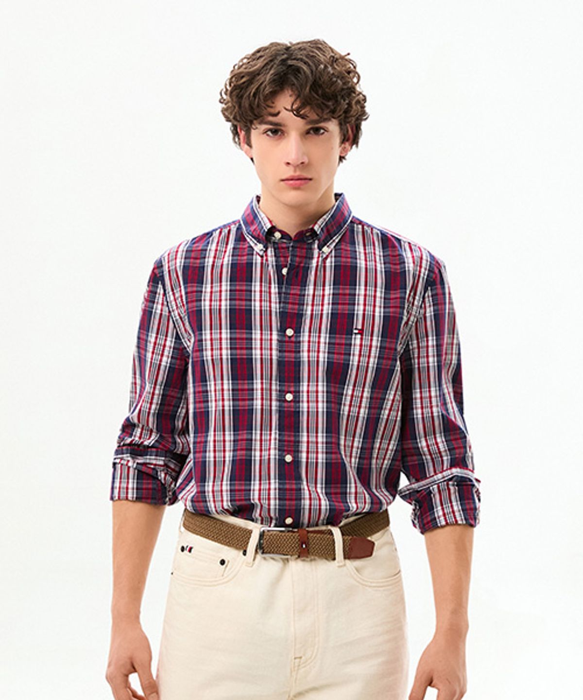타미힐피거(TOMMY HILFIGER) [Regular fit] 포플린 플렉스 미디엄 체크 셔츠 (T12G0WSH350MT10MS)