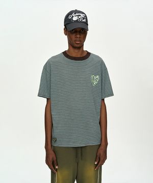 (ESSENTIAL) HEART LOGO STRIPE T-SHIRT atb1458m(CHOCO/MINT)