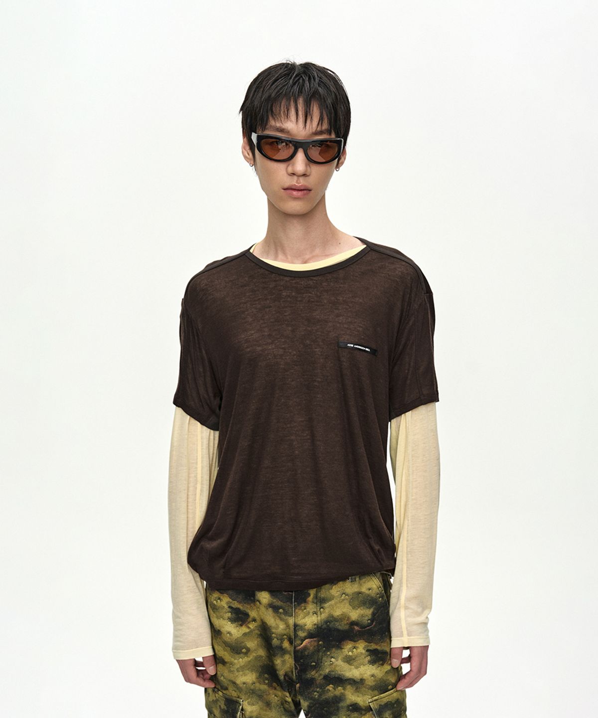 앤더슨벨(ADSB ANDERSSON BELL) BRAD LAYERED T-SHIRT atb1531m(LEMON/BROWN)