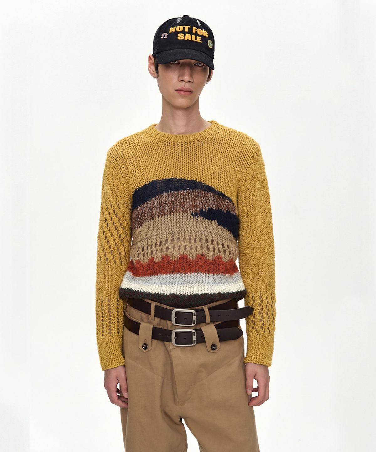 앤더슨벨(ADSB ANDERSSON BELL) YELLOW HAND-CROCHETED CREW-NECK SWEATER atb1550m(YELLOW)