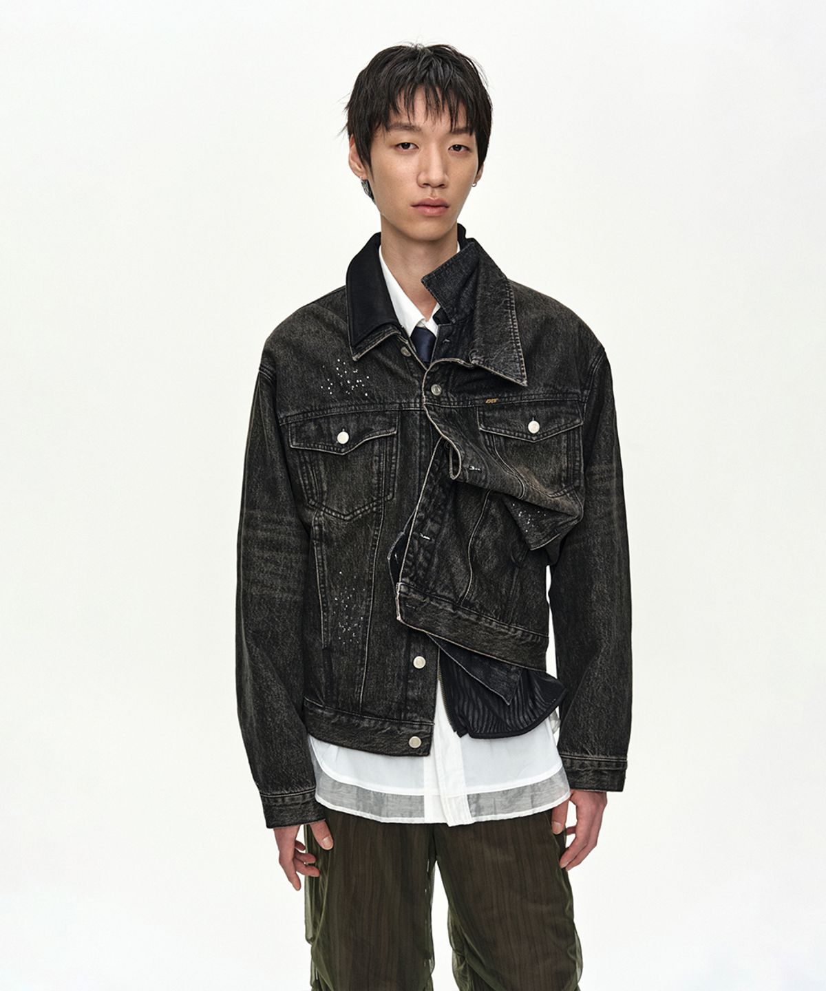 앤더슨벨(ADSB ANDERSSON BELL) UNISEX ASYMMETRIC LAYERED BEADS DENIM JACKET awa762u(BLACK)