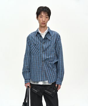BLUE CHECK LAYERED SHIRT atb1553m(BLUE)