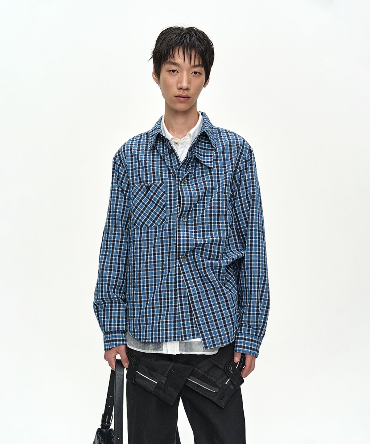 앤더슨벨(ADSB ANDERSSON BELL) BLUE CHECK LAYERED SHIRT atb1553m(BLUE)