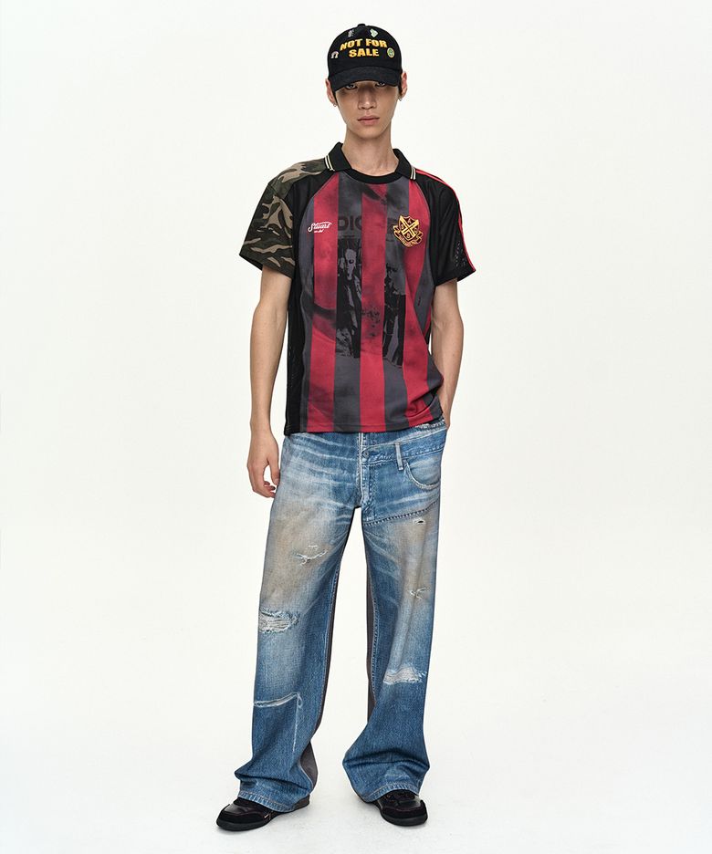 DENIM & CARGO TROMPE LOEIL MESH PANTS apa922u(MID BLUE/KHAKI)