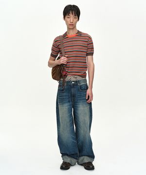 UNISEX TRUNK LAYERED WIDE-LEG JEANS apa910u(BLUE)