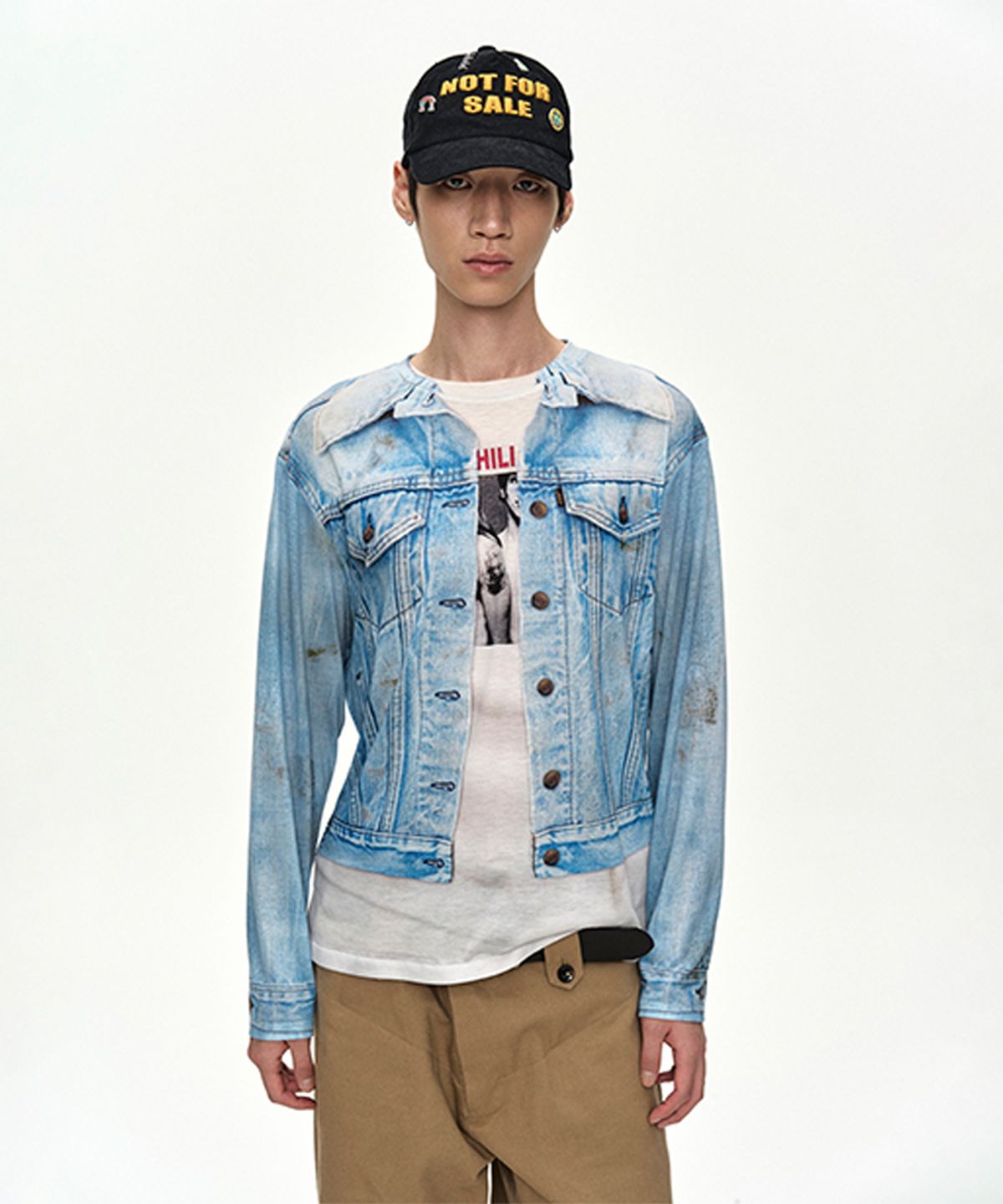 앤더슨벨(ADSB ANDERSSON BELL) UNISEX DENIM JACKETED TROMPE-LOEIL L/S T-SHIRT atb1548u(BLUE/WHITE)