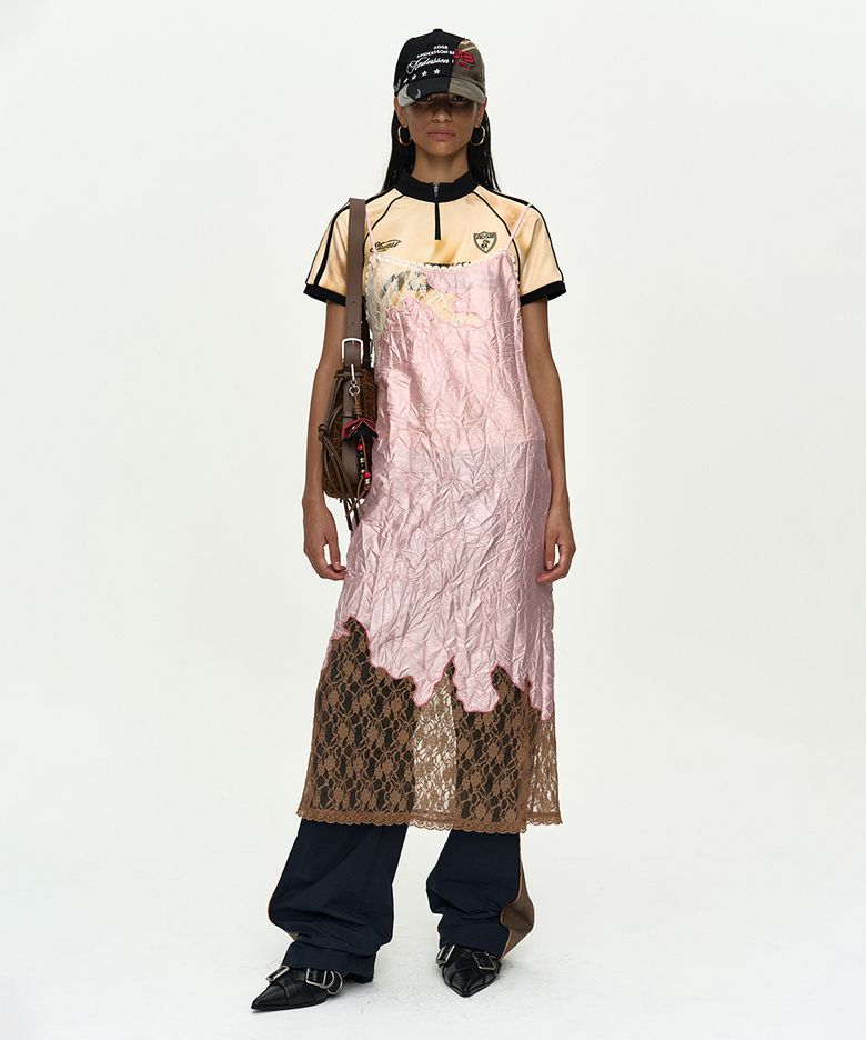 EMBROIDERY LACE DRESS atb1520w(PINK/BROWN)