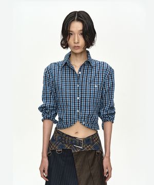 CHECK CURVES HEM SHIRT atb1568w(BLUE)
