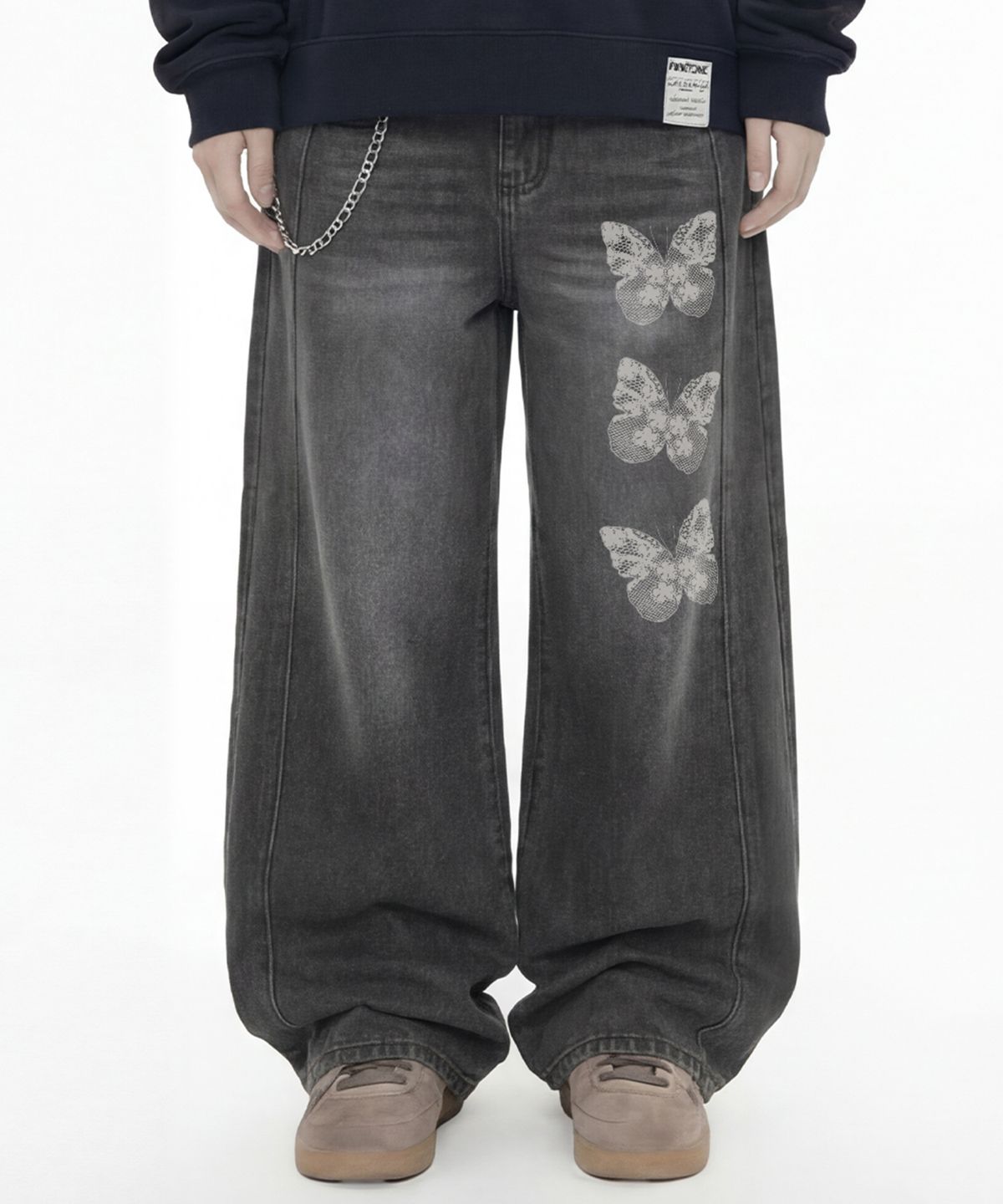 그레이버(GRAVER) [UNISEX]NAVI 와이드 커브드 진_Washed Black