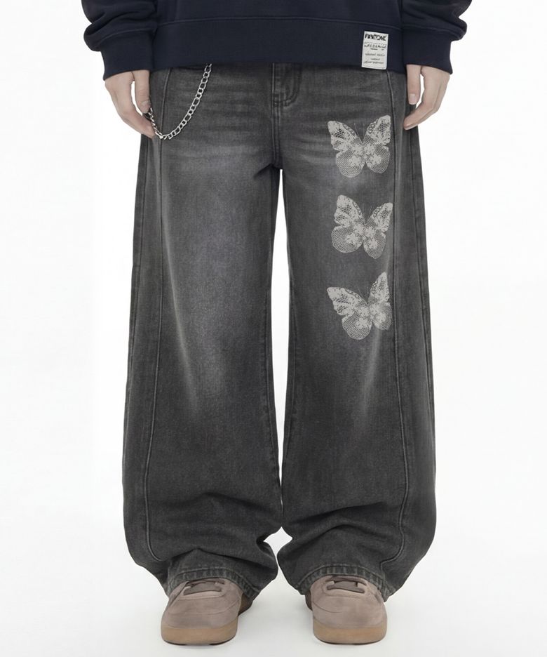 [UNISEX]NAVI 와이드 커브드 진_Washed Black
