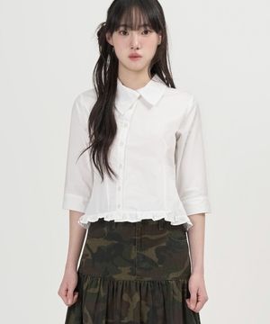 W 커브드 버튼 프릴 셔츠 (WHITE)