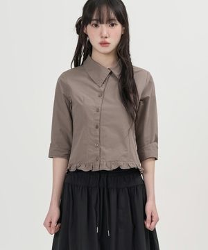 W 커브드 버튼 프릴 셔츠 (MOCHA)