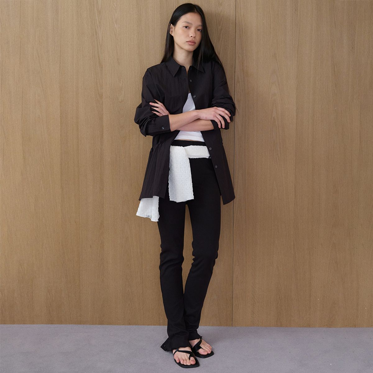 노우드(NOEUD) Rib Button Leggings Pants (Black)