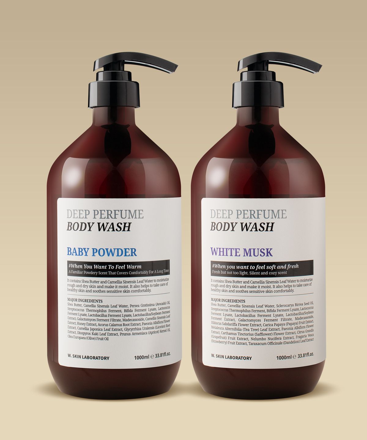 더블유피부연구소(W.SKIN LABORATORY) 딥 퍼퓸 고보습 바디워시 1000ml 2종  / 베이비파우더향, 화이트머스크향