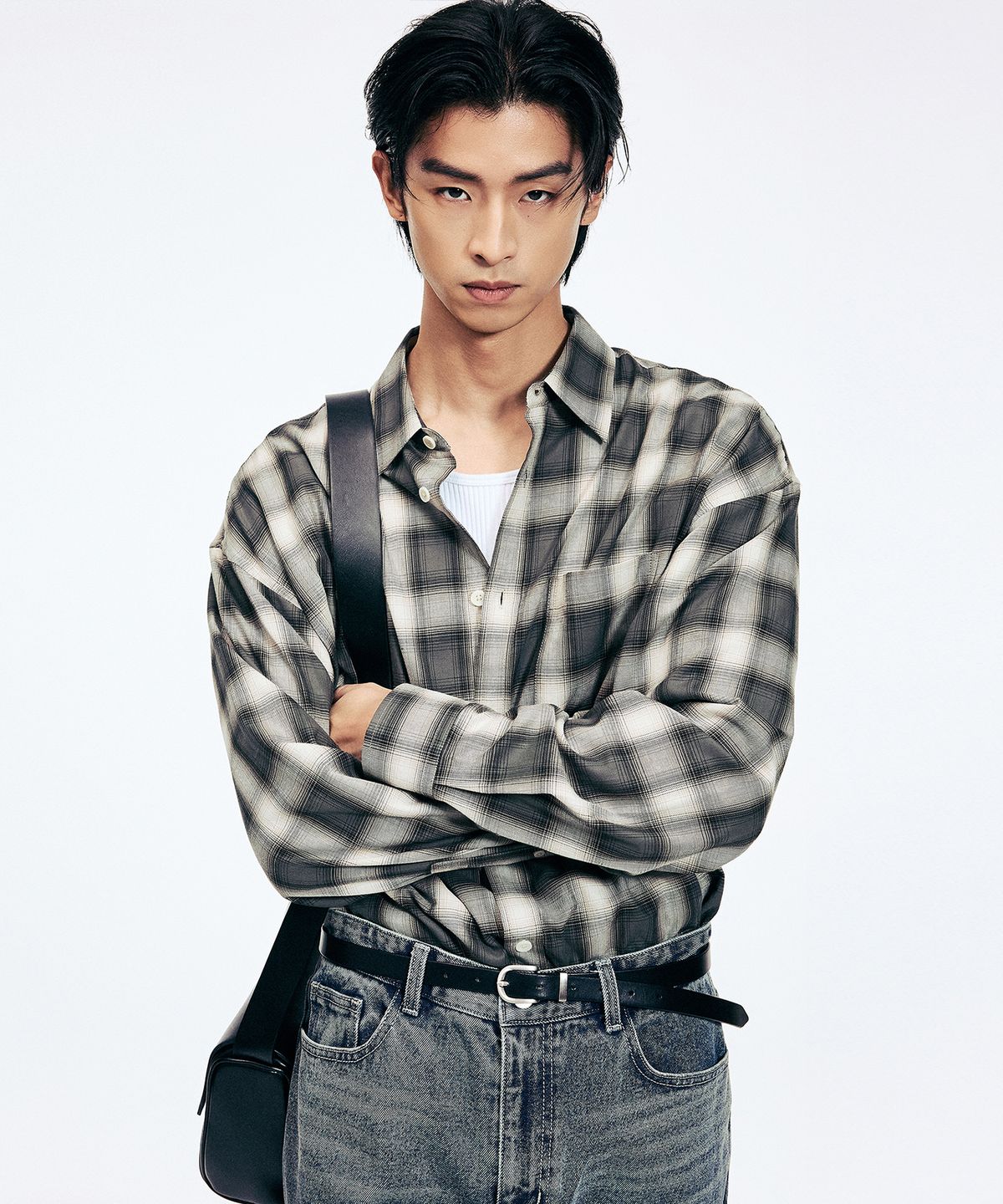 티엔지티(TNGT) Oversized Check Shirt (Olive Grey) TNSH6E106E2