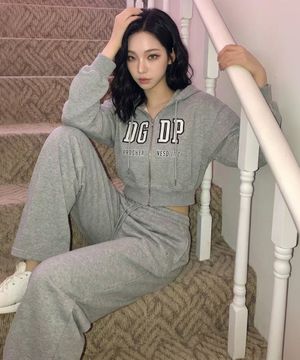 [SET] DGDP 아플리케 후드집업 와이드 트레이닝 셋업