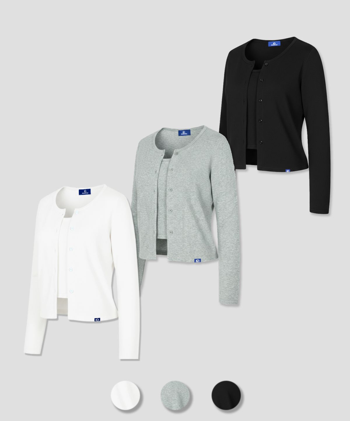돌핀웨이브어패럴(DOLPHIN WAVE APPAREL) [세트] 돌핀 골지 슬림크롭나시+슬림가디건 3COLOR