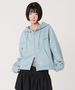 로우 컷 헤비 스웻 집업 후디 (스카이블루)