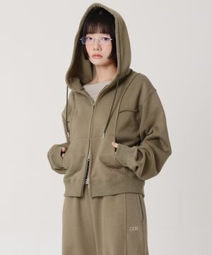 로우 컷 헤비 스웻 집업 후디 (올리브)