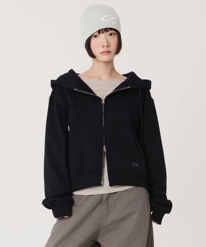 로우 컷 헤비 스웻 집업 후디 (블랙)