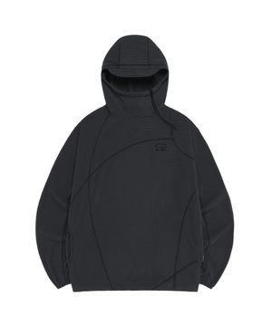 와플 커버 스티치 후드 티셔츠 - CHARCOAL