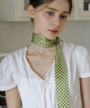 HML016 Green Dot Satin Skinny Scarf