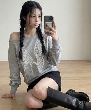 [WOMAN]HALO 원숄더 맨투맨_GRAY