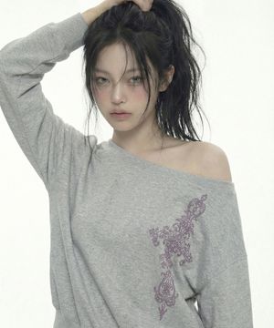 [WOMAN]SIM CROSS원숄더 맨투맨_GRAY