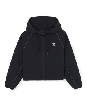 [카리나 착용] 여성 스포티브 컬시브 로고 후드 바람막이 NY (Black)