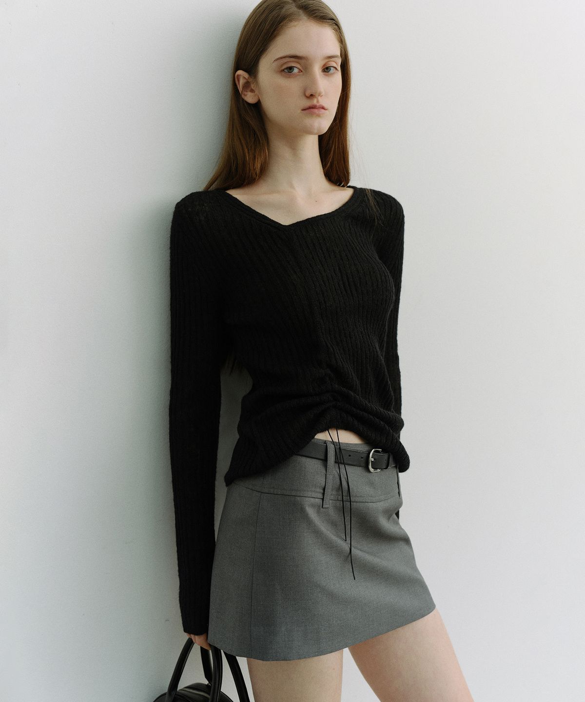 던스트(DUNST) 2-WAY SHIRRING KNIT TOP_UDSW6A204_BLACK